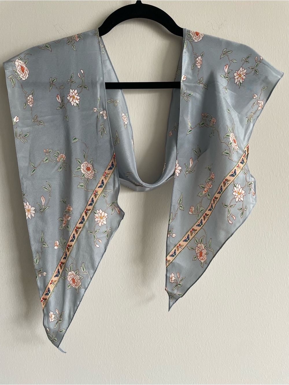 Metropolitan Museum of Art silk scarf blue floral butterflies coquette fairy 67”